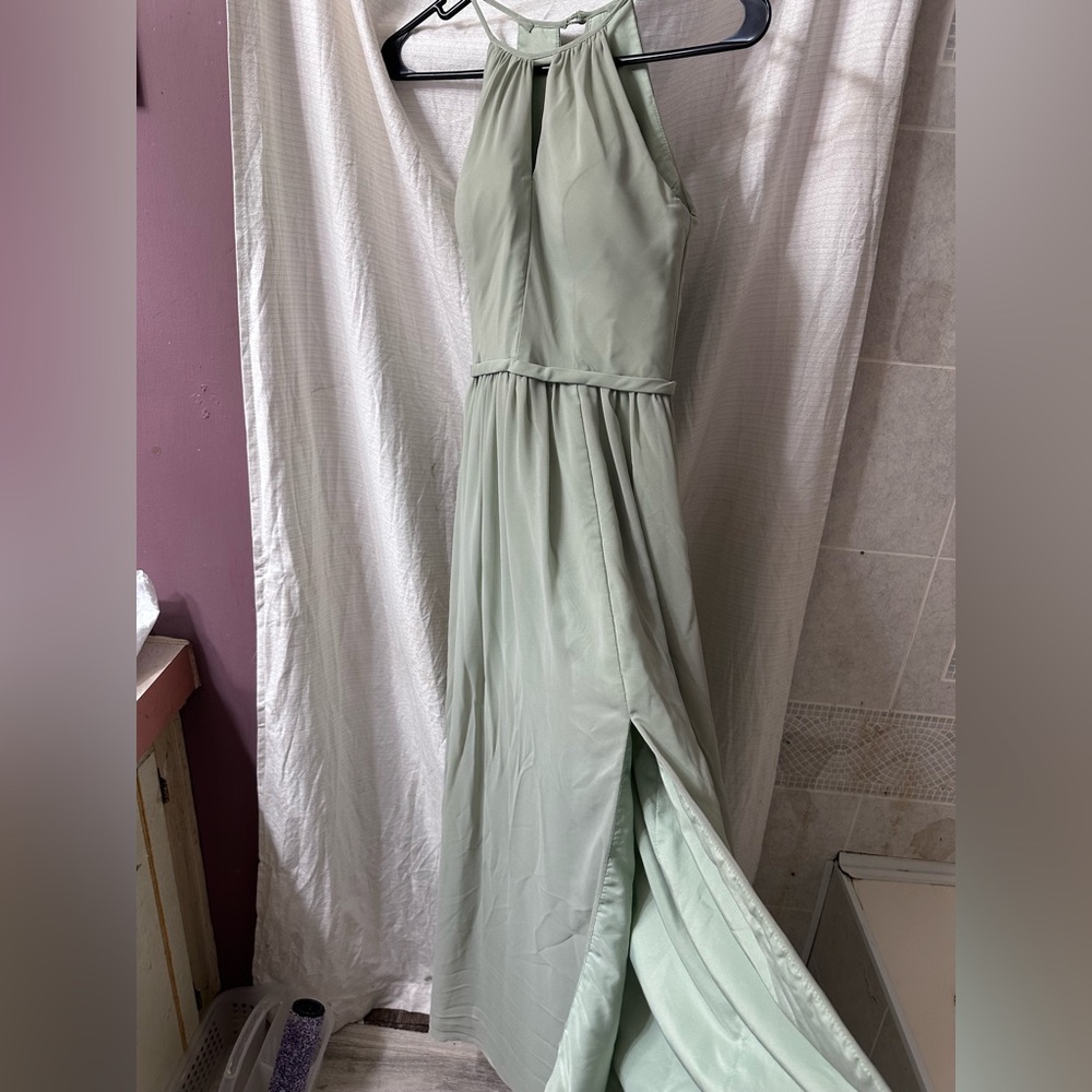 Green Ruched Halter Maxi Gown